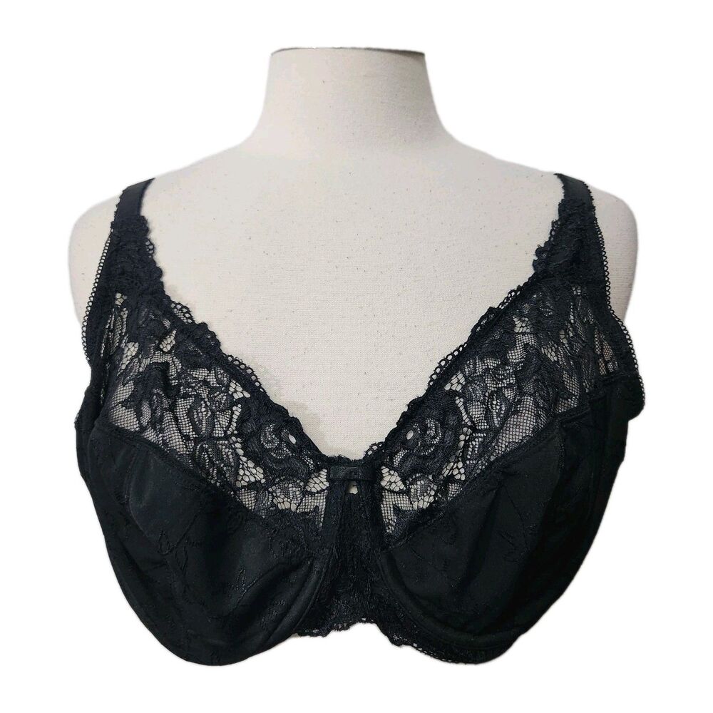 Delmira Bra 44C Black Lace Minimizer Full Coverage Unlined Underwire Upper Lace